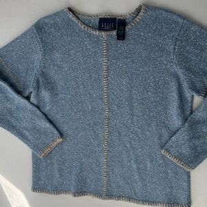 Liz Claiborne Heathered Blue Knit Cardigan with Contrast Stitch
